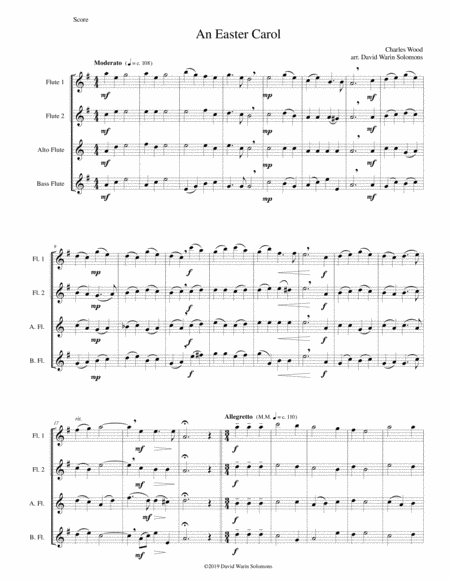 Free Sheet Music Easter Carol For Flute Quartet