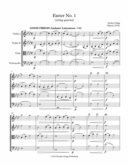 Free Sheet Music Easter No 1 String Quartet