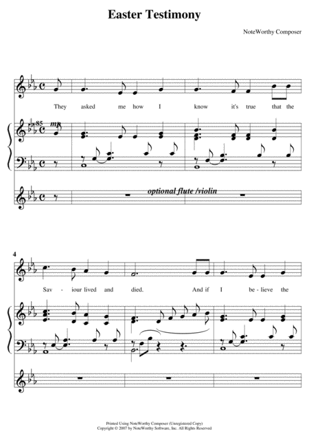 Free Sheet Music Easter Testimony