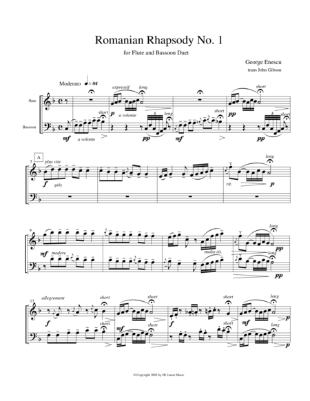 Eastern European Rhapsody Duets For Flute And Bassoon Sheet Music