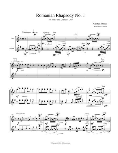 Eastern European Rhapsody Duets For Flute And Clarinet Sheet Music