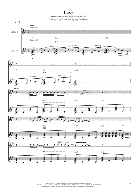 Free Sheet Music Easy Duet Guitar Score