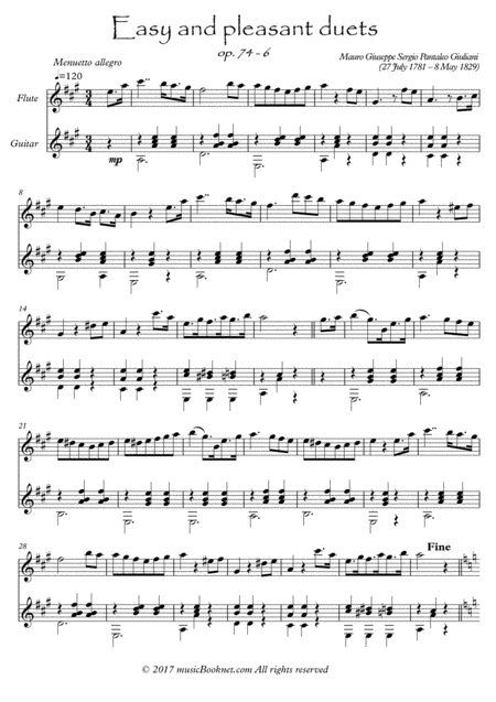 Easy Flute Guitar Duets By Giuliani 74 6 Sheet Music