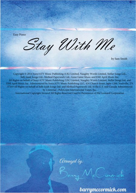 Free Sheet Music Easy Piano Stay With Me Sam Smith