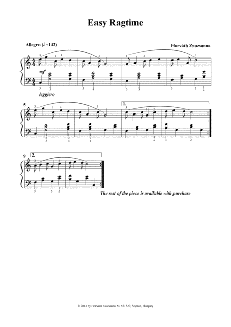 Easy Ragtime Sheet Music