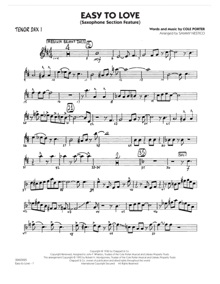 Free Sheet Music Easy To Love Arr Sammy Nestico Tenor Sax 1