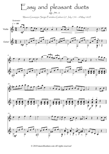 Free Sheet Music Easy Violin Guitar Duets By Giuliani 74 1