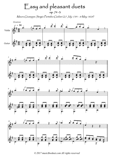 Easy Violin Guitar Duets By Giuliani 74 3 Sheet Music