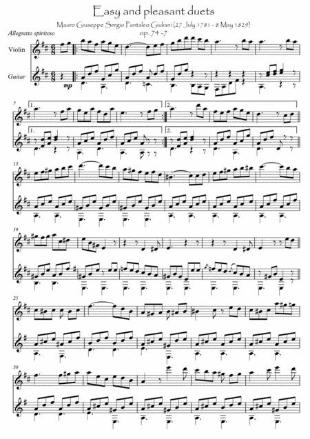 Free Sheet Music Easy Violin Guitar Duets By Giuliani 74 7