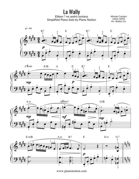 Free Sheet Music Ebben Ne Andr Lontana La Wally Simplified Piano Solo