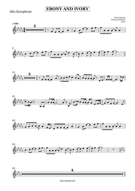 Free Sheet Music Ebony And Ivory Alto Sax Melody