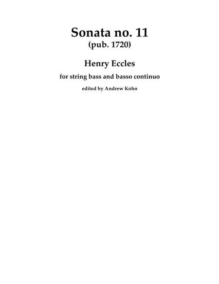 Eccles Sonata 11 Double Bass And Piano Sheet Music