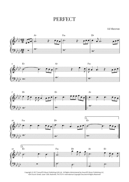 Free Sheet Music Ed Sheeran Perfect Early Intermediate Piano A Flat Major Original Key