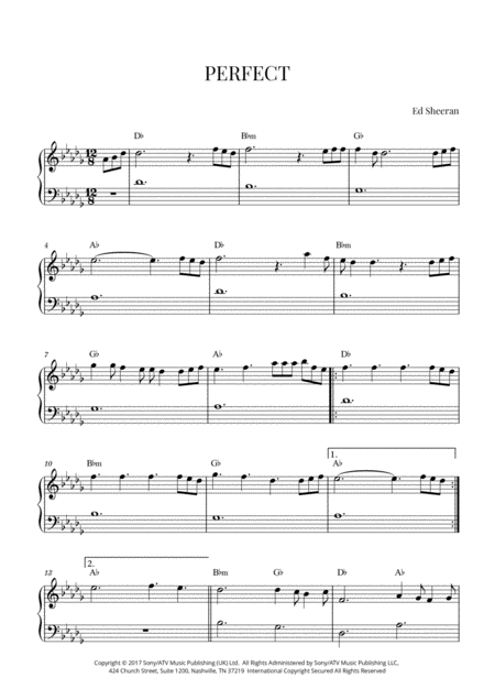 Ed Sheeran Perfect Early Intermediate Piano D Flat Major Sheet Music