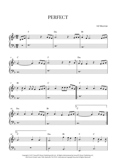 Ed Sheeran Perfect Early Intermediate Piano F Major Sheet Music