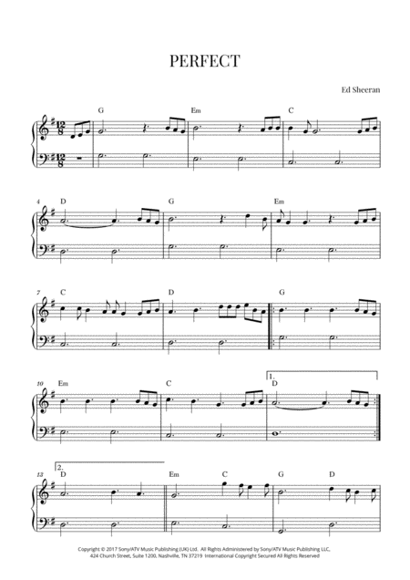 Ed Sheeran Perfect Early Intermediate Piano G Major Sheet Music