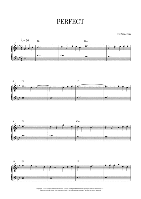 Ed Sheeran Perfect Easy Beginner Piano B Flat Major Sheet Music