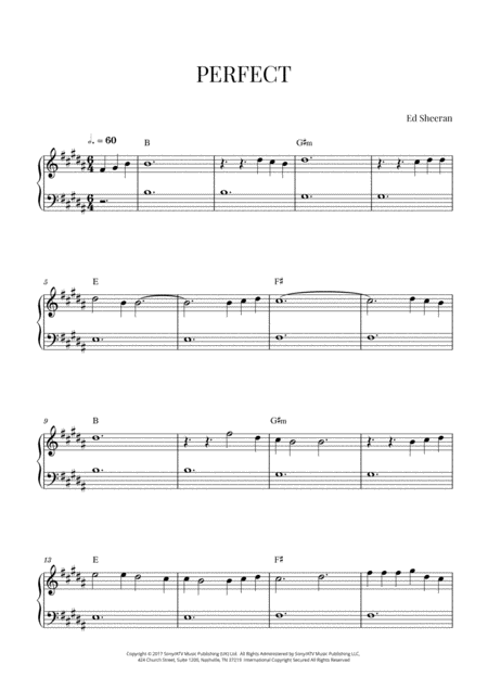 Ed Sheeran Perfect Easy Beginner Piano B Major Sheet Music