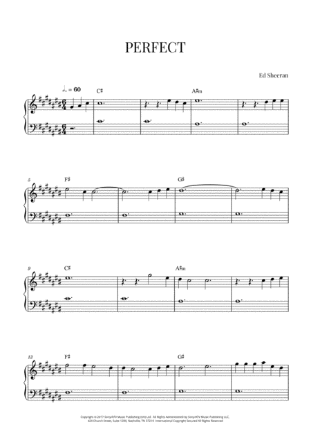 Free Sheet Music Ed Sheeran Perfect Easy Beginner Piano C Sharp Major
