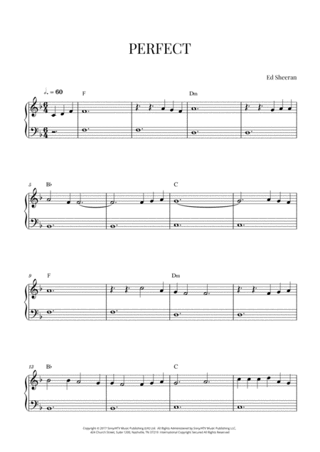 Ed Sheeran Perfect Easy Beginner Piano F Major Sheet Music