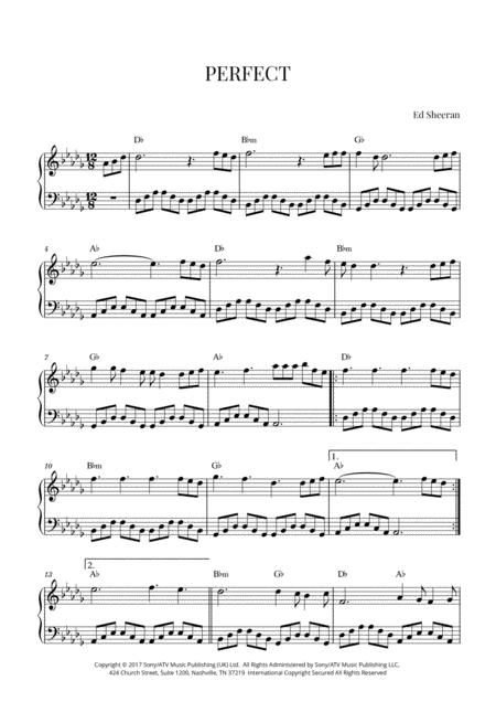 Free Sheet Music Ed Sheeran Perfect Easy Intermediate Piano D Flat Major