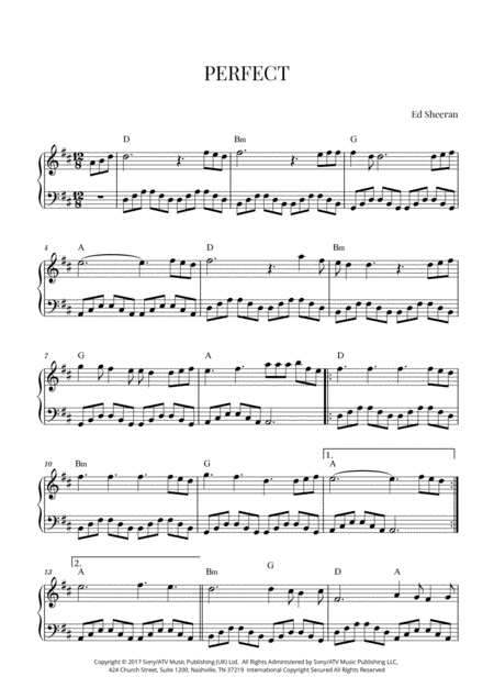 Free Sheet Music Ed Sheeran Perfect Easy Intermediate Piano D Major