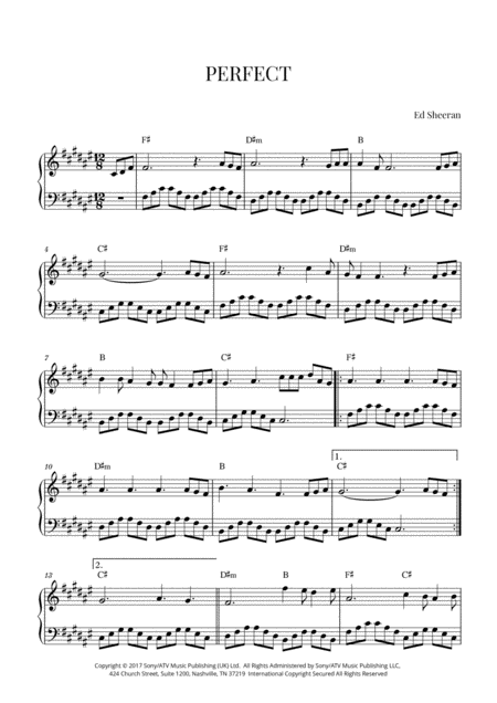 Ed Sheeran Perfect Easy Intermediate Piano F Sharp Major Sheet Music