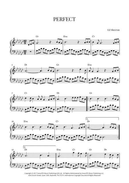 Ed Sheeran Perfect Easy Intermediate Piano G Flat Major Sheet Music