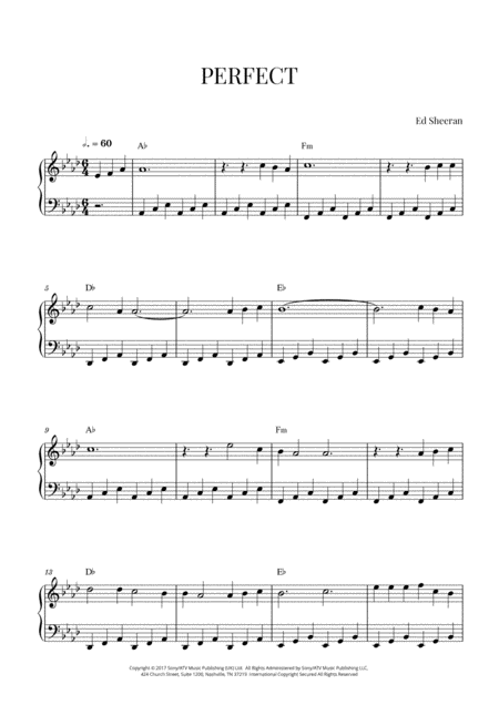 Free Sheet Music Ed Sheeran Perfect Easy Piano A Flat Major Original Key