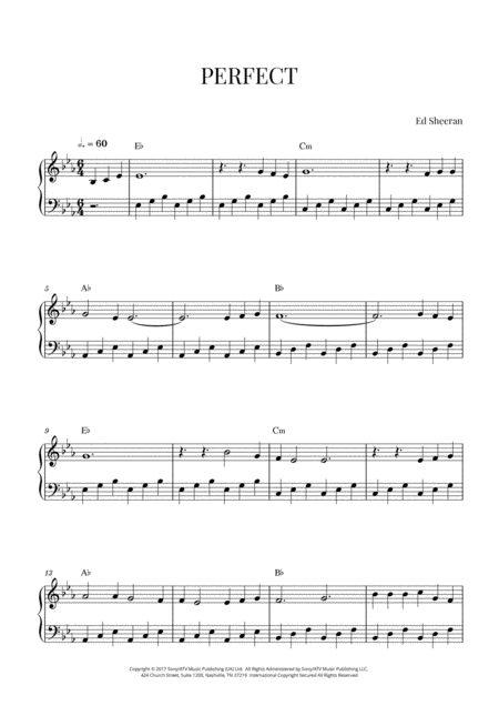 Free Sheet Music Ed Sheeran Perfect Easy Piano E Flat Major