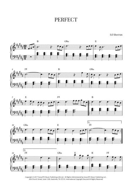 Free Sheet Music Ed Sheeran Perfect Intermediate Piano B Major