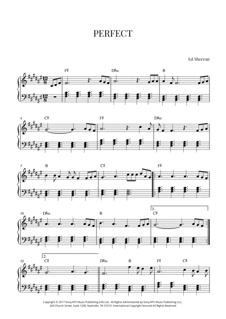 Free Sheet Music Ed Sheeran Perfect Intermediate Piano F Sharp Major
