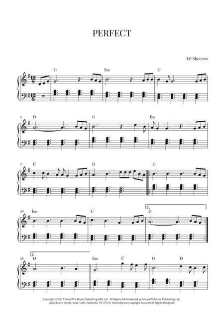 Free Sheet Music Ed Sheeran Perfect Intermediate Piano