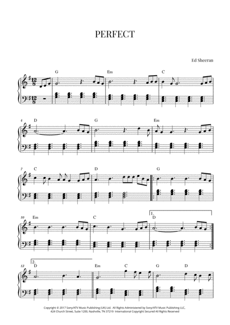 Ed Sheeran Perfect Intermediate Piano Sheet Music