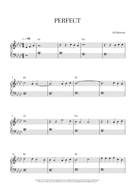 Free Sheet Music Ed Sheeran Perfect Very Easy Piano A Flat Major Original Key