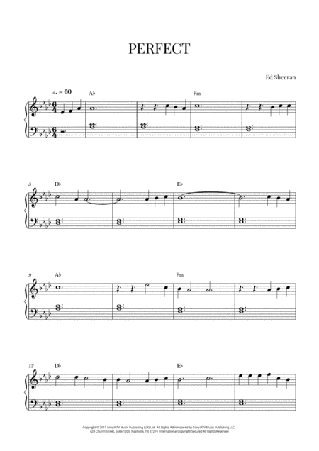 Ed Sheeran Perfect Very Easy Piano A Flat Major Original Key Sheet Music