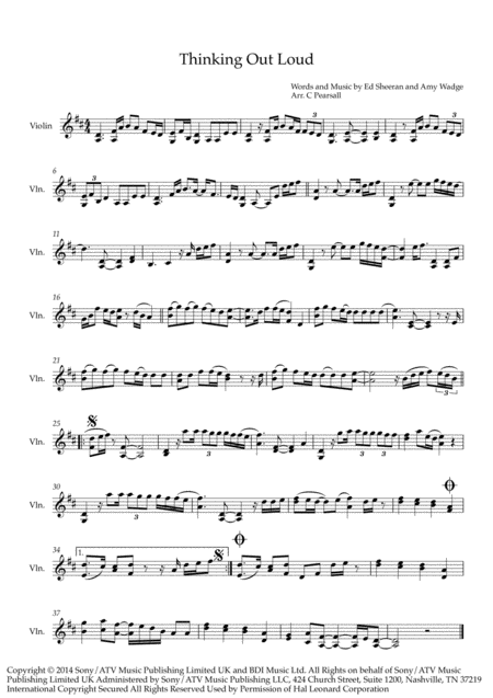 Ed Sheeran Thinking Out Loud Violin Solo Sheet Music