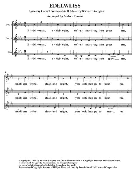 Free Sheet Music Edelweiss A Cappella Ssa