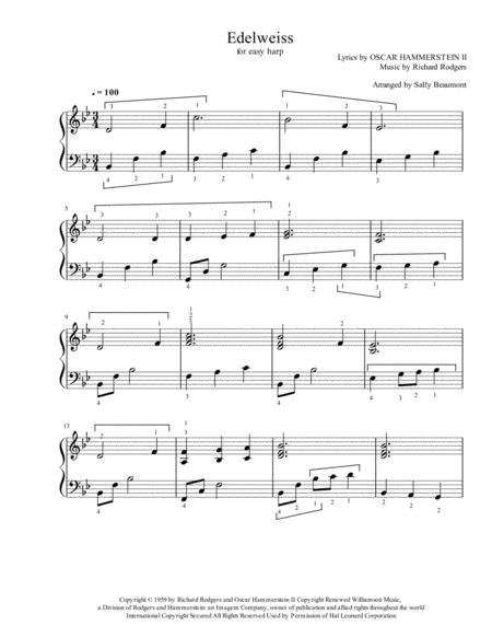 Edelweiss Arranged For Easy Harp Sheet Music