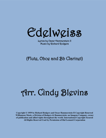 Edelweiss Arranged For Flute Oboe And Bb Clarinet Trio Sheet Music