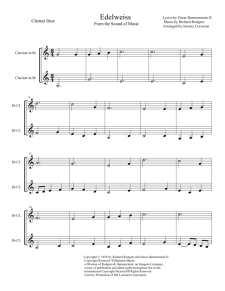 Edelweiss Clarinet Duet Sheet Music