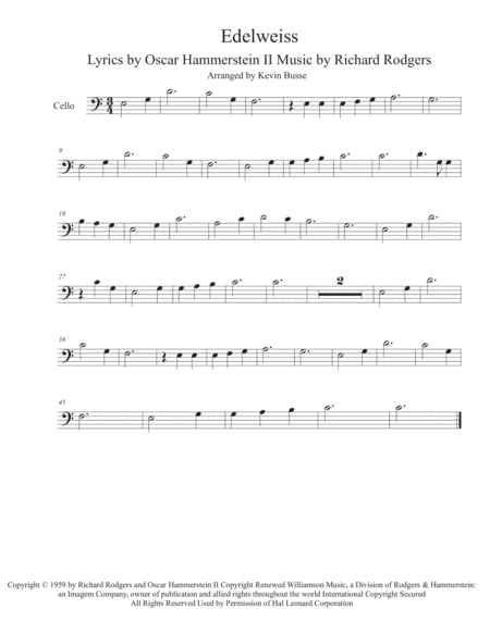 Edelweiss Easy Key Of C Cello Sheet Music