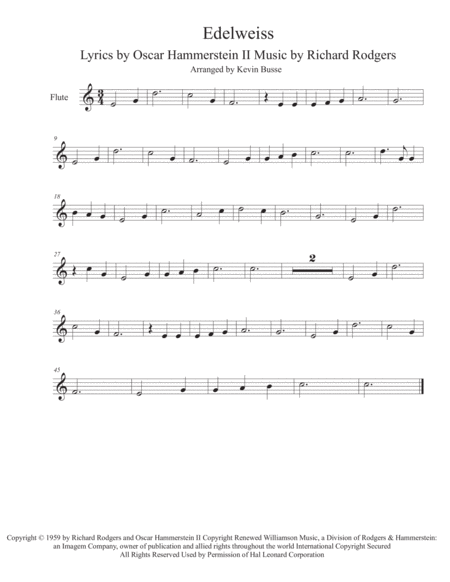 Free Sheet Music Edelweiss Easy Key Of C Flute