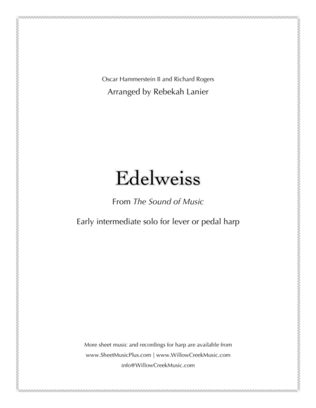 Free Sheet Music Edelweiss Easy Solo For Lever Or Pedal Harp