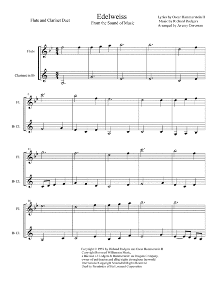 Edelweiss Flute And Clarinet Duet Sheet Music