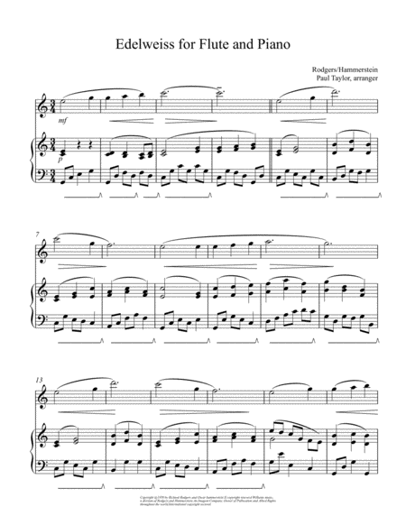 Free Sheet Music Edelweiss For Flute Solo And Piano Accompaniment