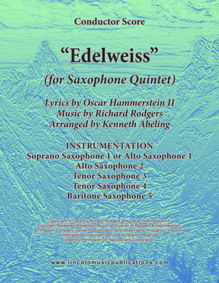 Free Sheet Music Edelweiss For Saxophone Quintet Sattb Or Aattb