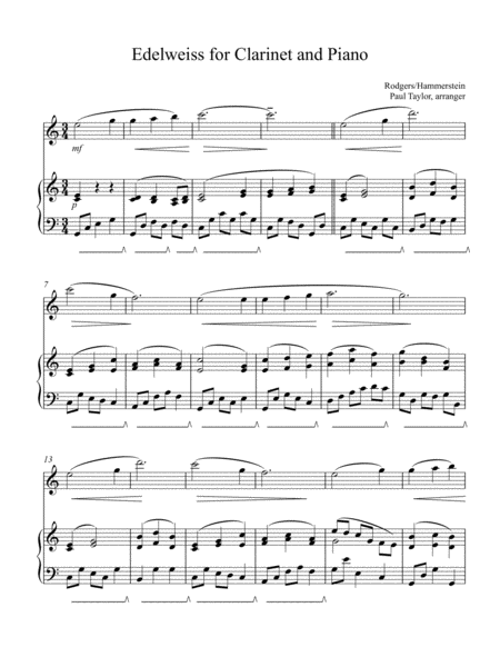 Edelweiss For Solo Bb Clarinet And Piano Accompaniment Sheet Music