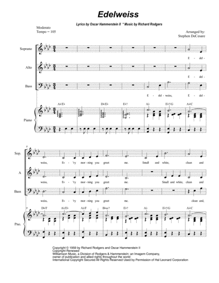 Free Sheet Music Edelweiss For Vocal Trio Sab