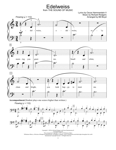 Free Sheet Music Edelweiss From The Sound Of Music Arr Bill Boyd